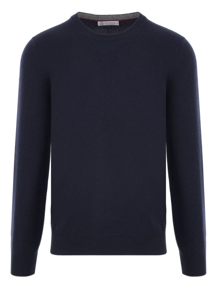Maglione girocollo blu navy in cashmere 