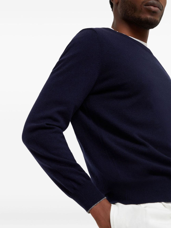Maglione girocollo blu navy in cashmere 