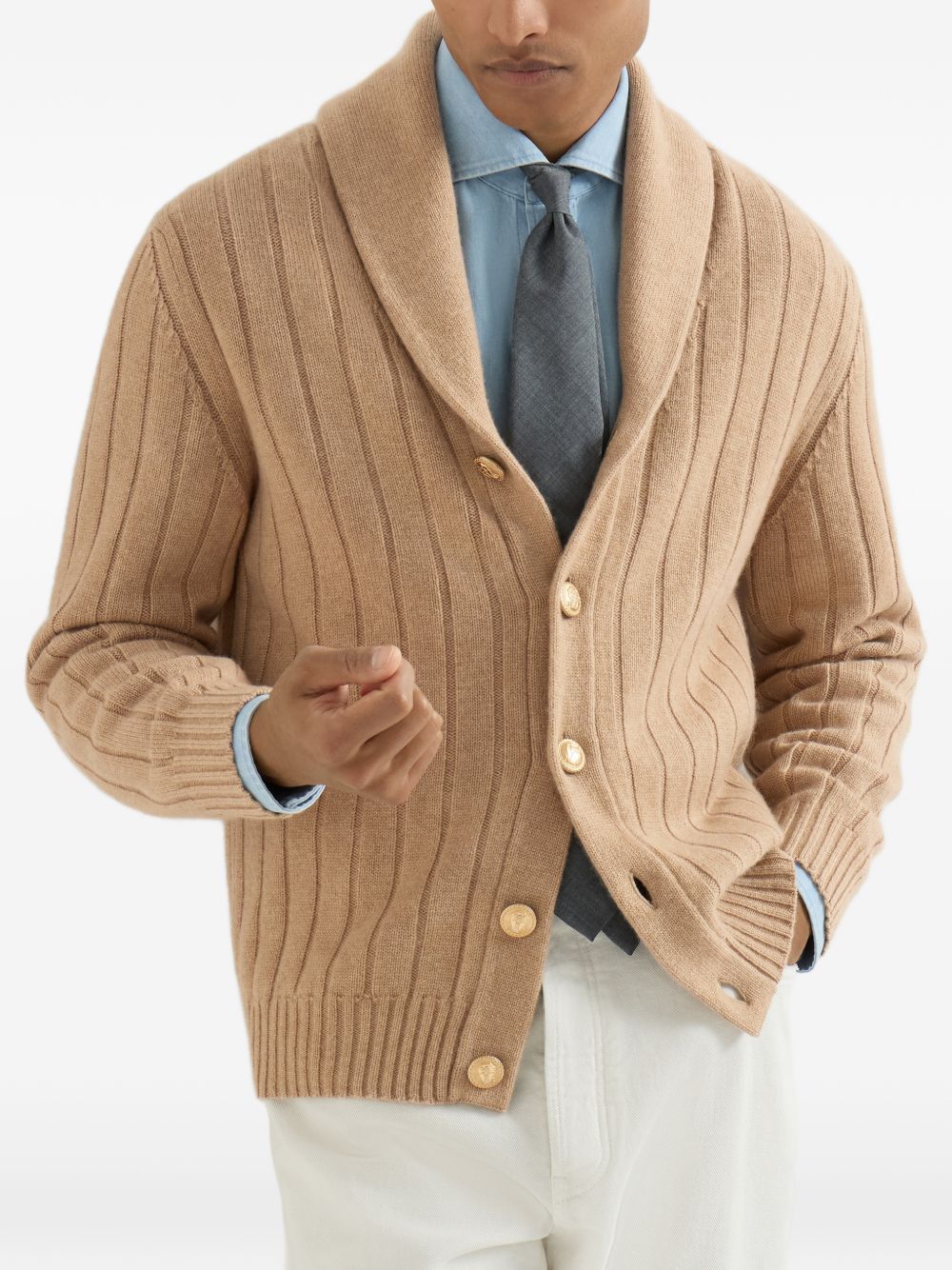 Cardigan grigio a coste 