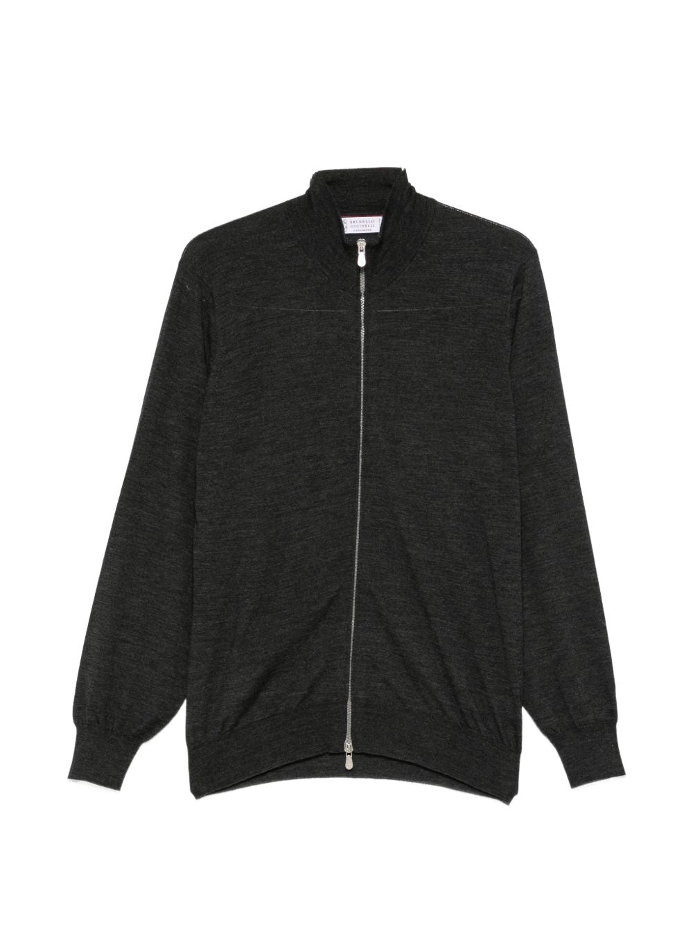 Cardigan con zip e collo alto in lana vergine e cashmere grigio scuro mélange 