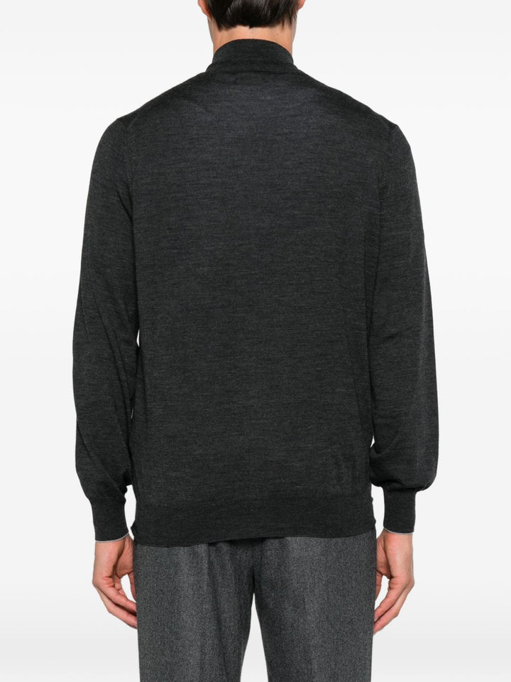 Cardigan con zip e collo alto in lana vergine e cashmere grigio scuro mélange 
