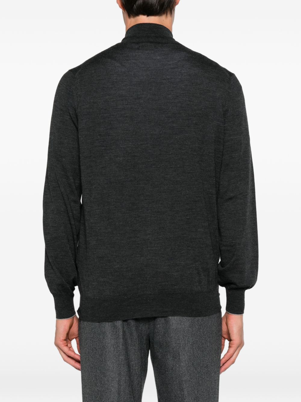 Cardigan con zip e collo alto in lana vergine e cashmere grigio scuro mélange 