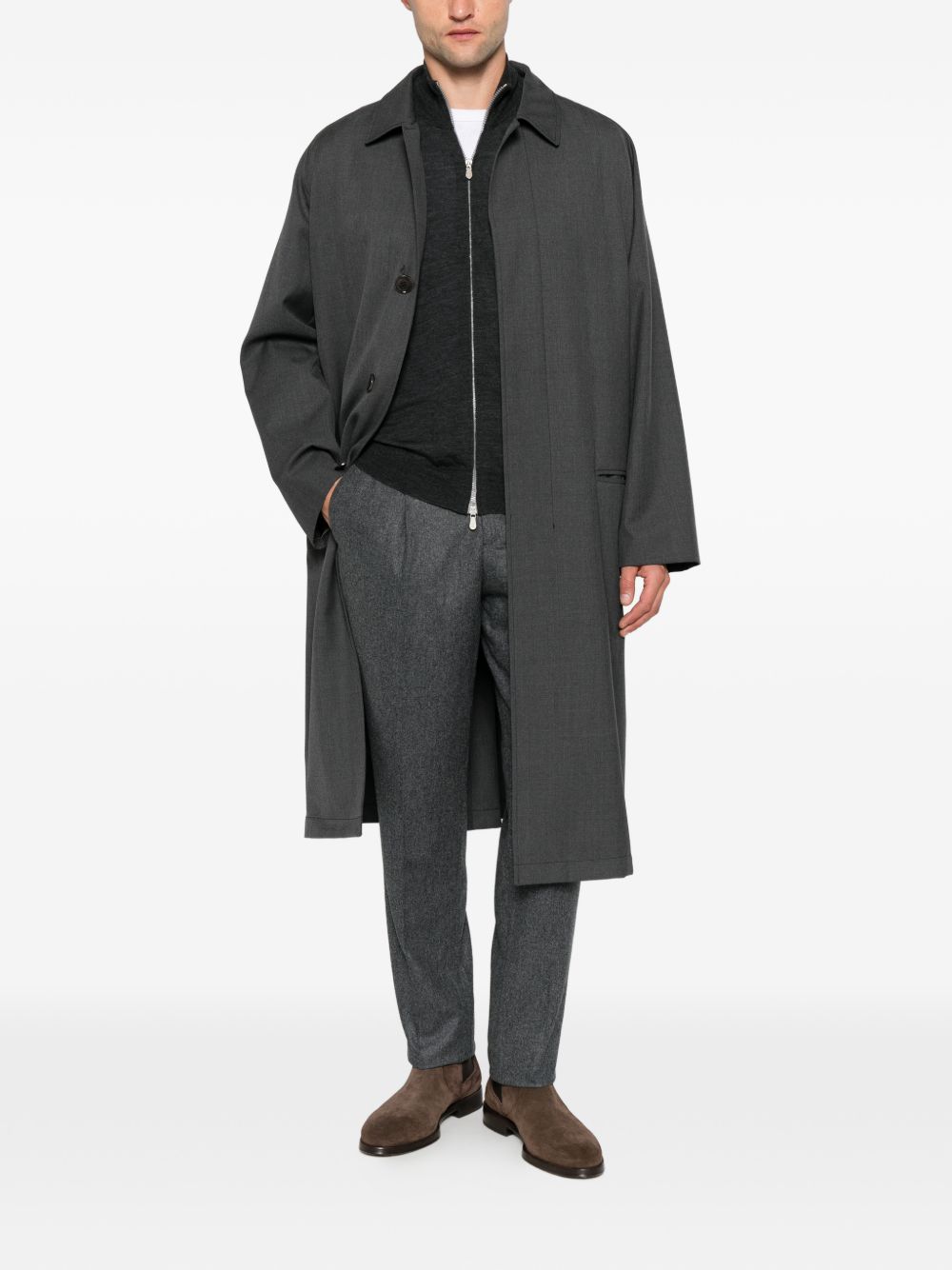 Cardigan con zip e collo alto in lana vergine e cashmere grigio scuro mélange 