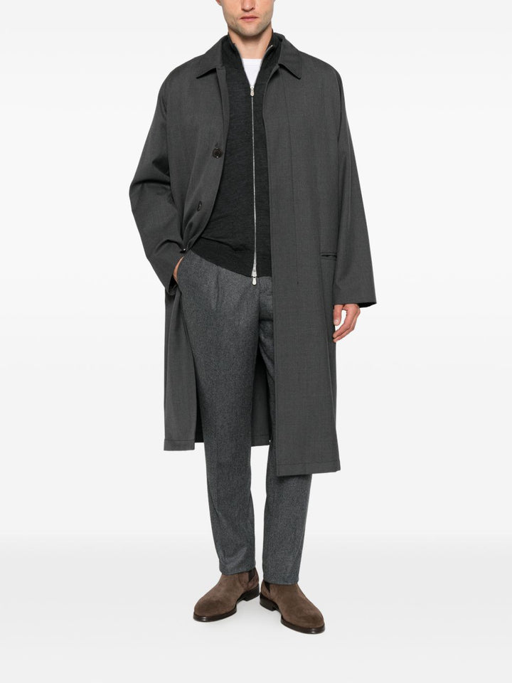 Cardigan con zip e collo alto in lana vergine e cashmere grigio scuro mélange 