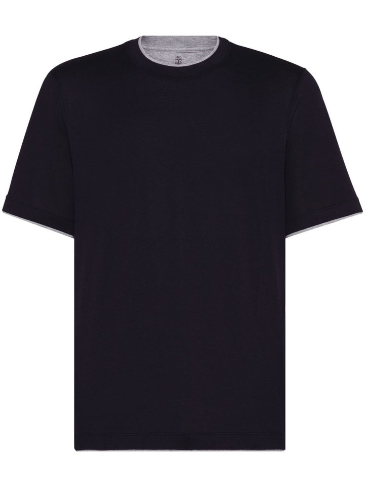 T-shirt blu notte con rifinitura a contrasto 