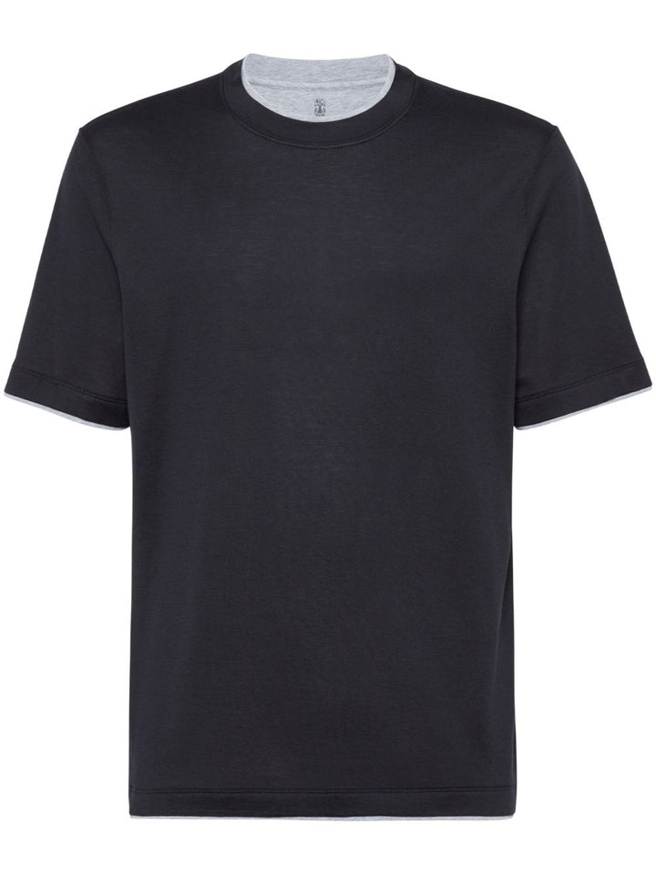 T-shirt nera con rifinitura a contrasto 