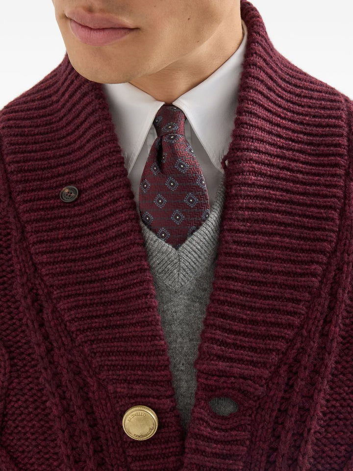 Cravatta burgundy con stampa geometrica 
