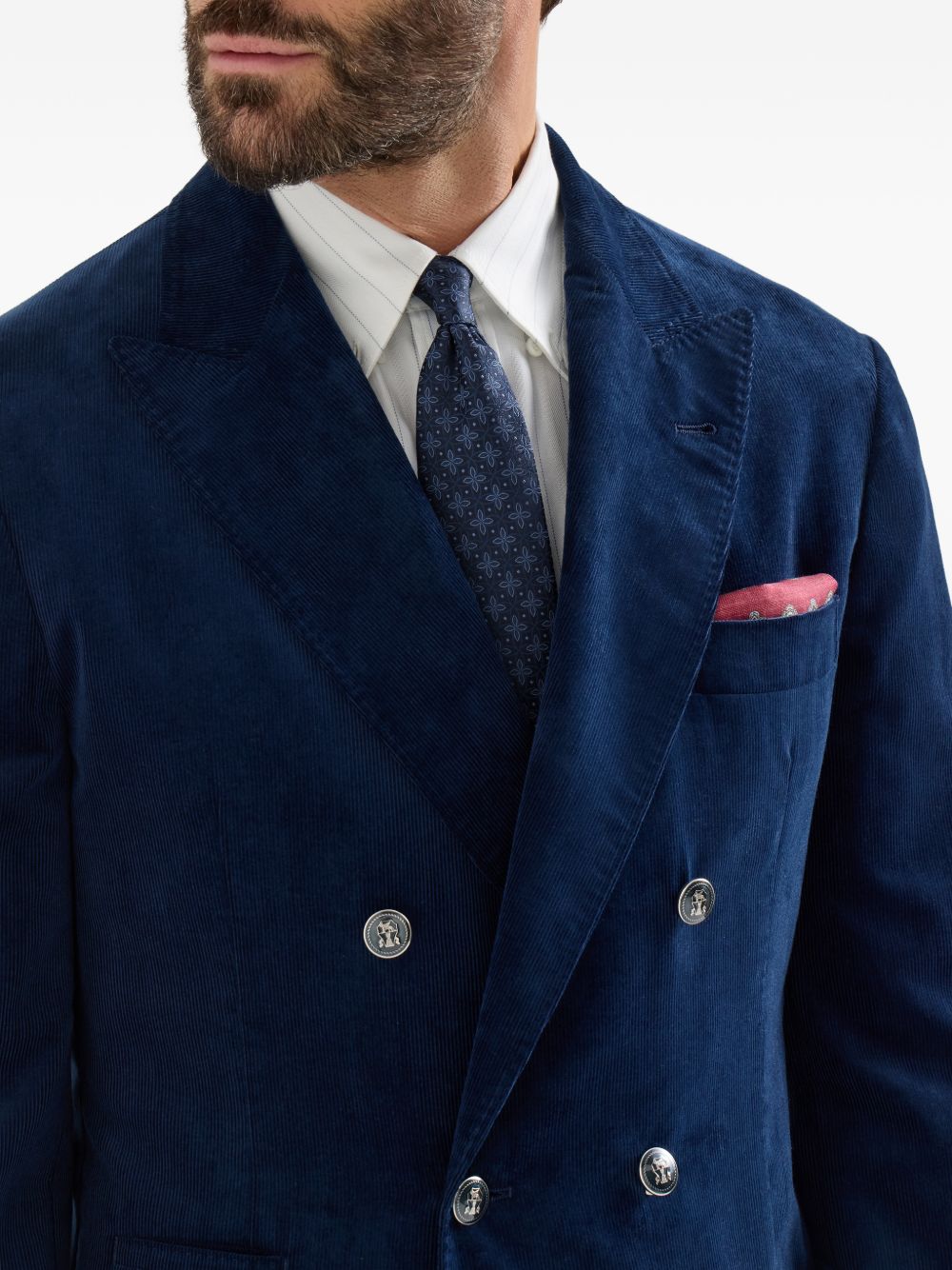 Cravatta blu navy in seta con motivo a fiori 