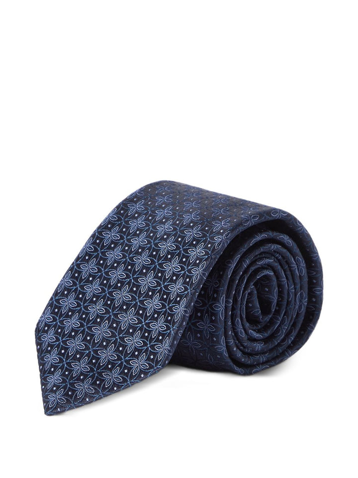 Cravatta blu navy in seta con motivo a fiori 