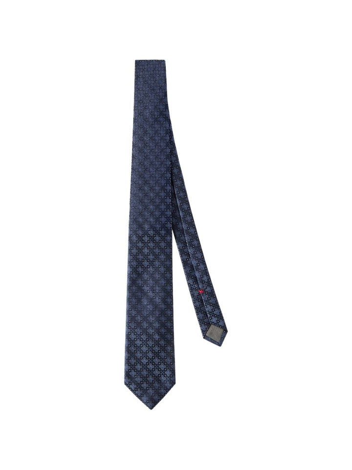 Cravatta blu navy in seta con motivo a fiori 