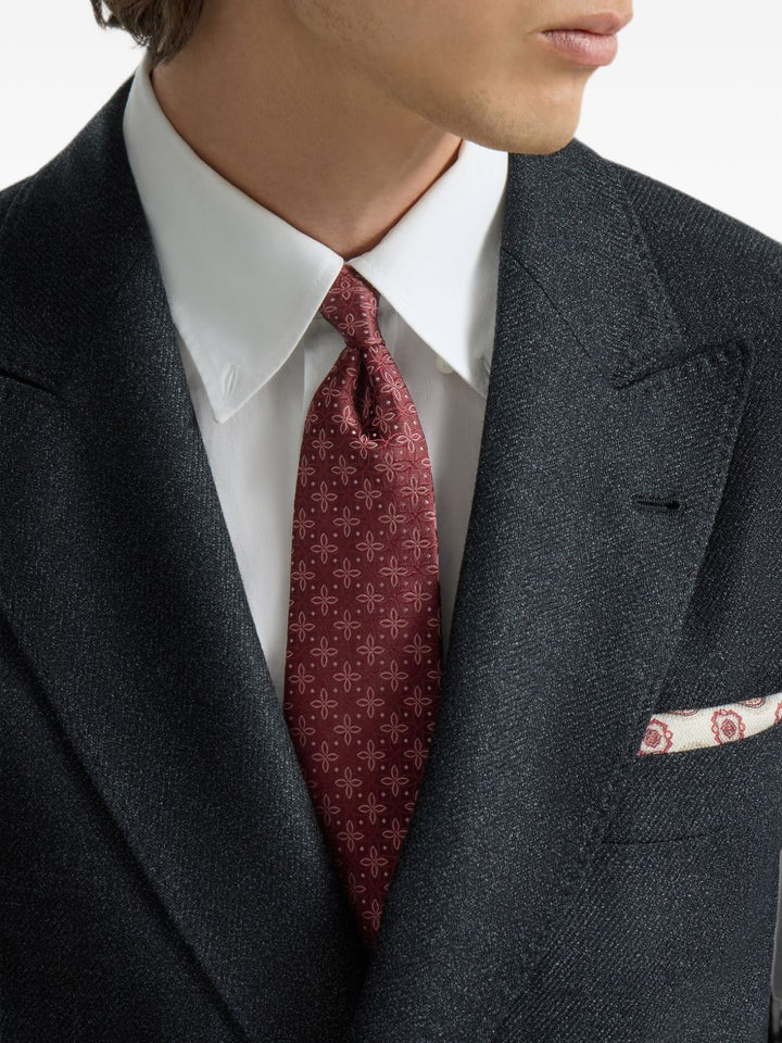 Cravatta burgundy in seta con motivo a fiori 