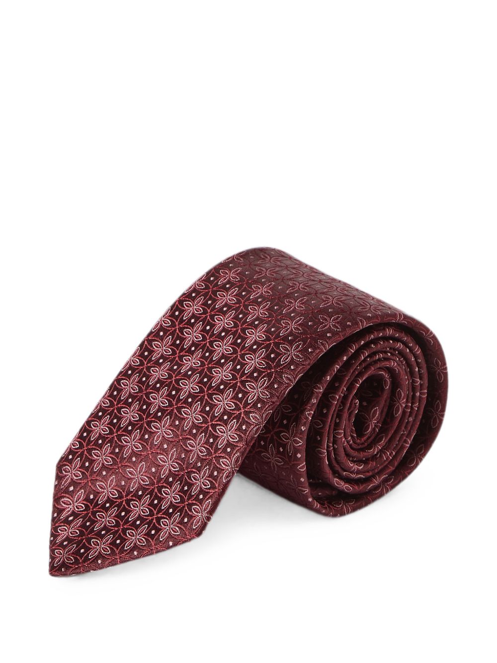 Cravatta burgundy in seta con motivo a fiori 