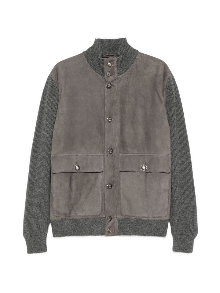 Giacca grigia in pelle scamosciata 