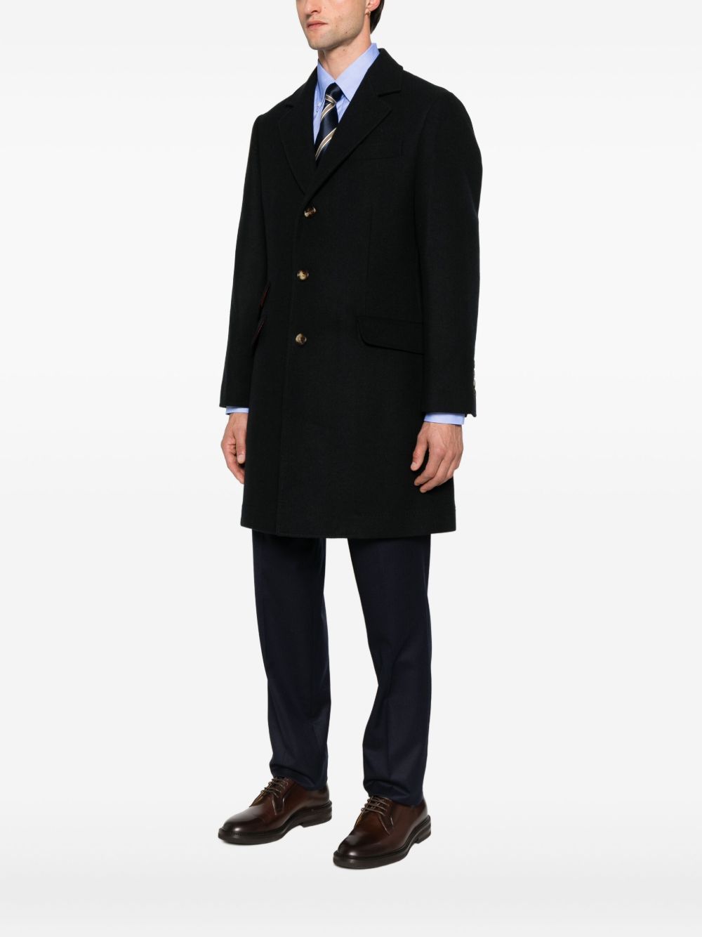 Cappotto nero con tasche applicate e revers classici 