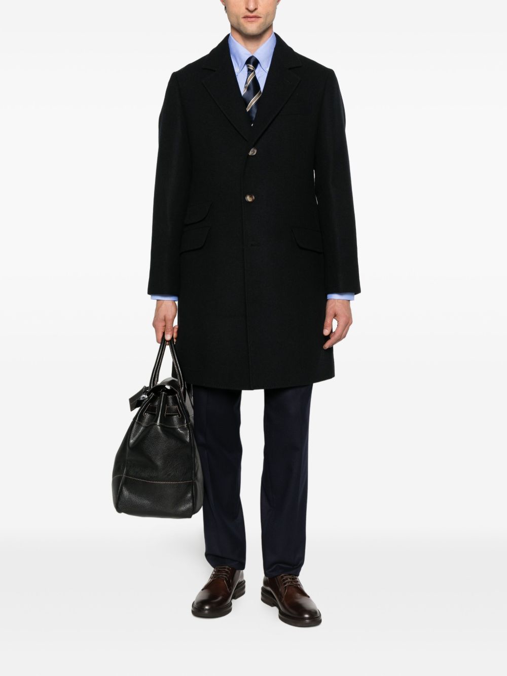 Cappotto nero con tasche applicate e revers classici 