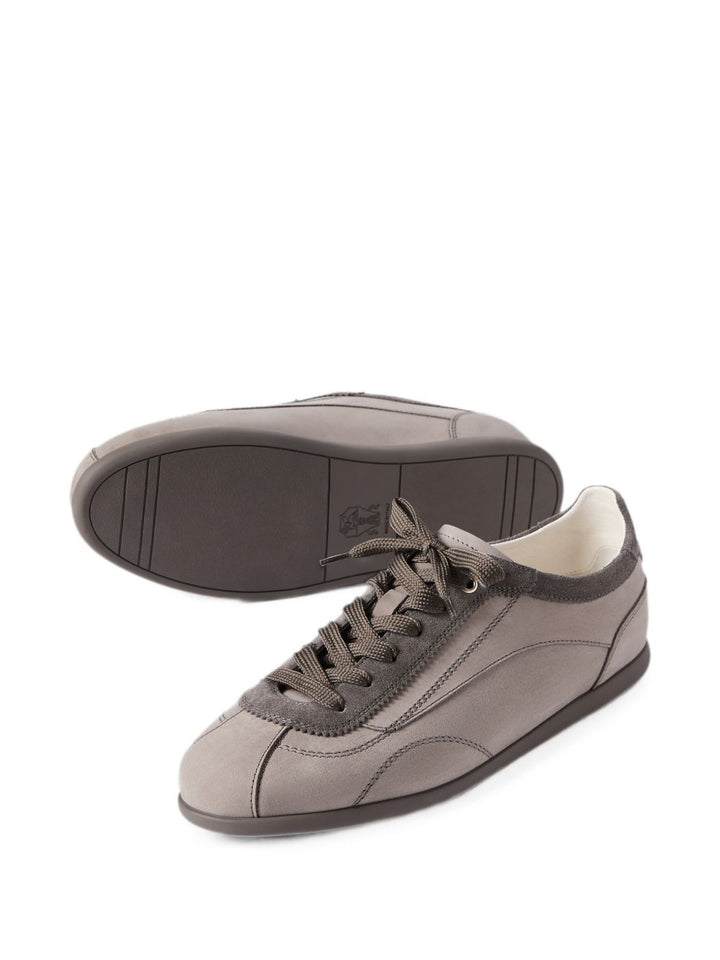 Sneakers in nabuk e pelle scamosciata stone 