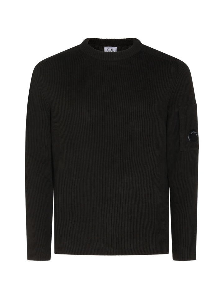 Maglione raven girocollo in cotone a coste con dettaglio Lente 