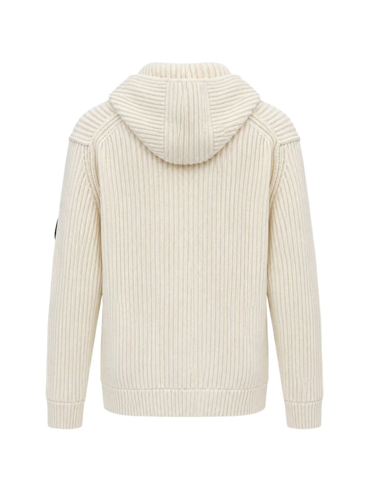 Giacca con zip e cappuccio in lambswool GRS bianco garza 