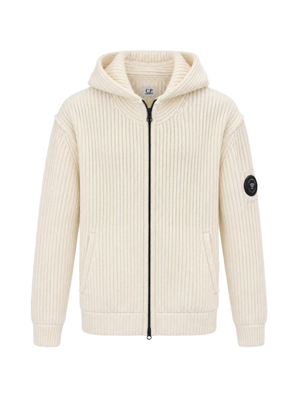 Giacca con zip e cappuccio in lambswool GRS bianco garza 