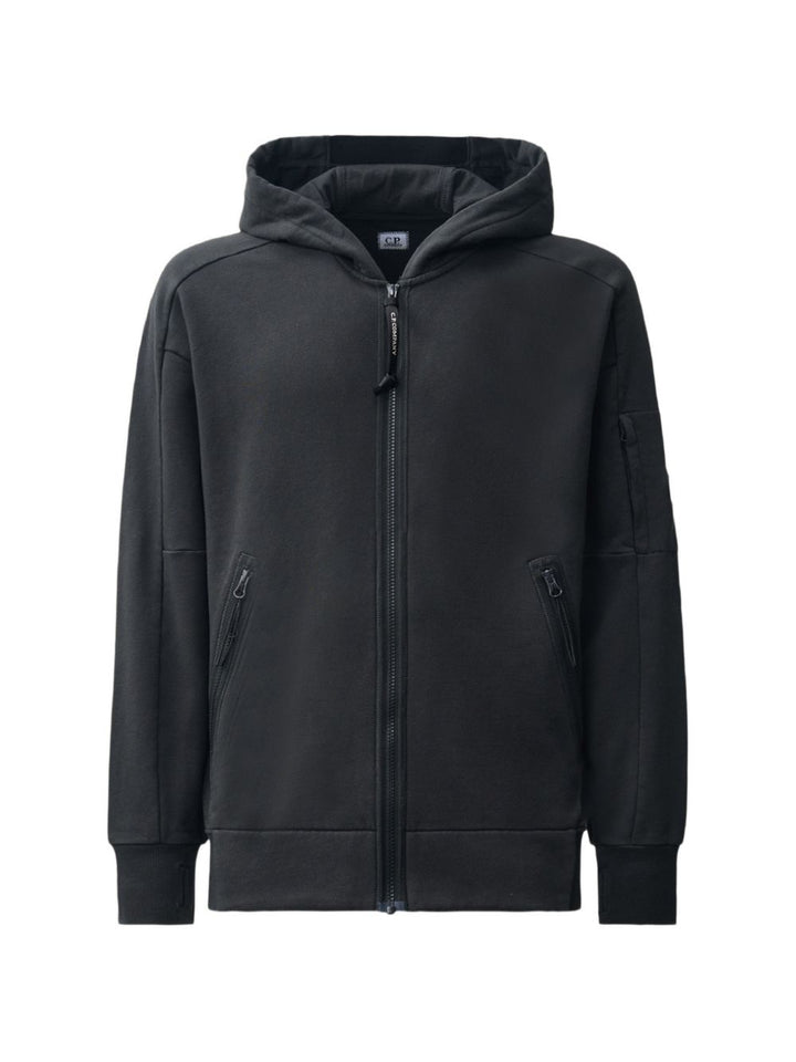 Felpa grigio raven in cotone con dettaglio Lente, zip e cappuccio 