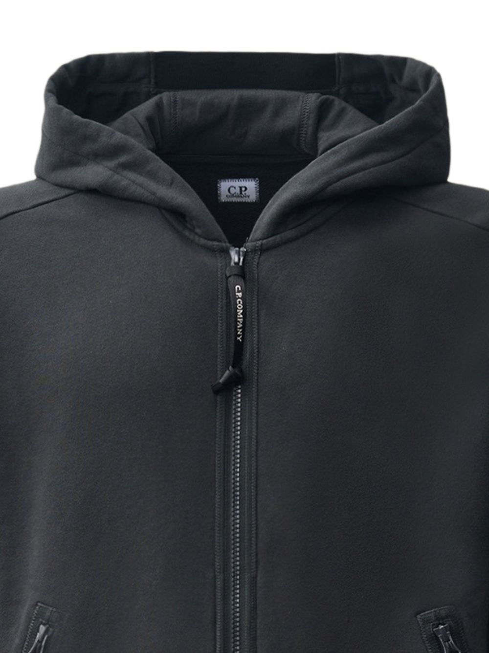 Felpa grigio raven in cotone con dettaglio Lente, zip e cappuccio 