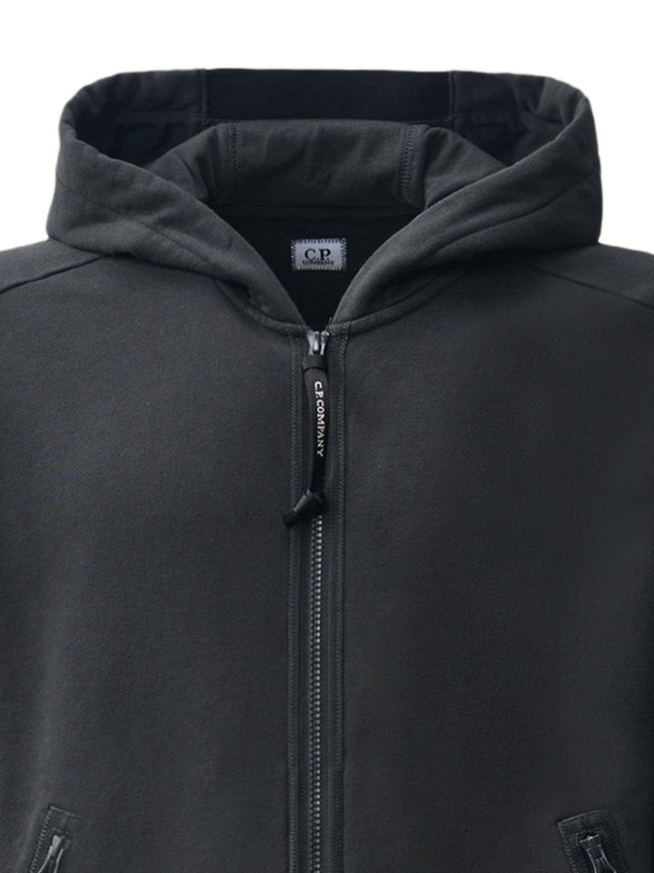 Felpa grigio raven in cotone con dettaglio Lente, zip e cappuccio 