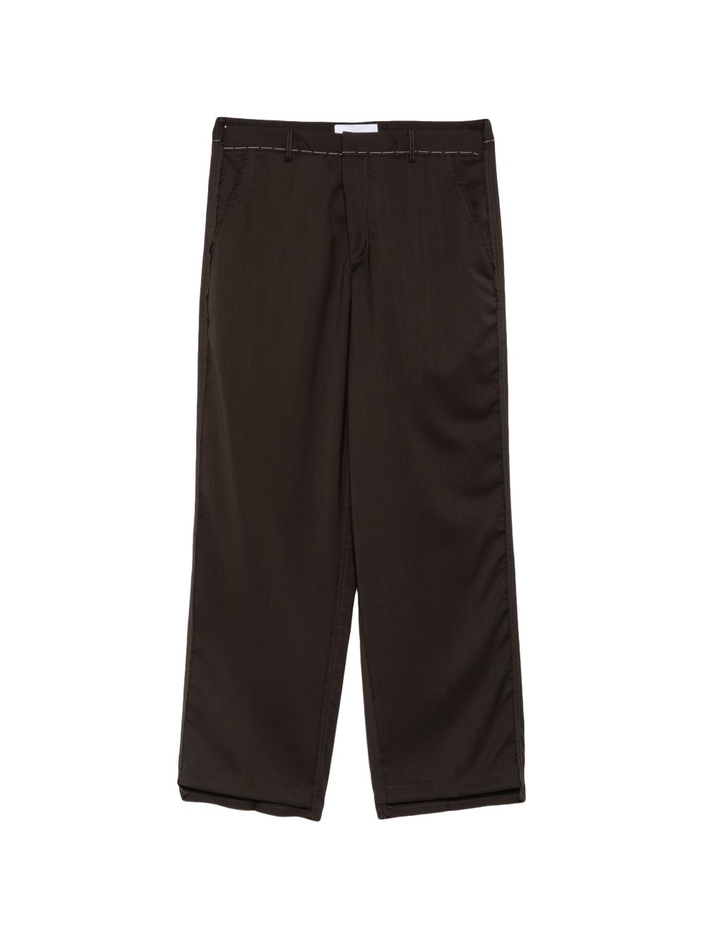 Pantaloni marroni dritti con cuciture a contrasto 