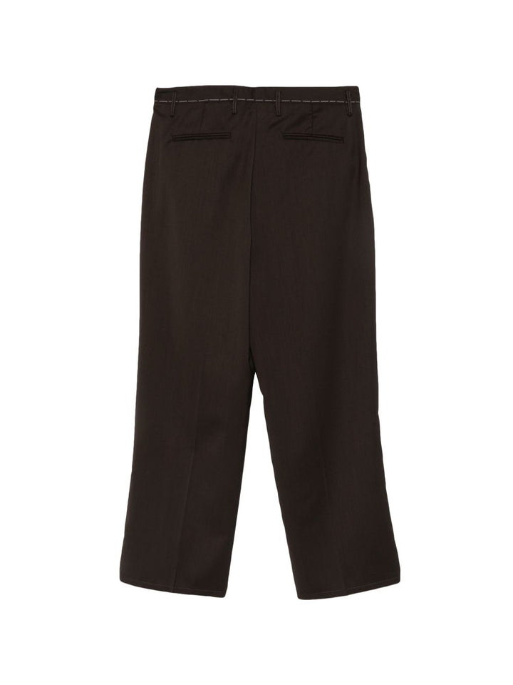 Pantaloni marroni dritti con cuciture a contrasto 