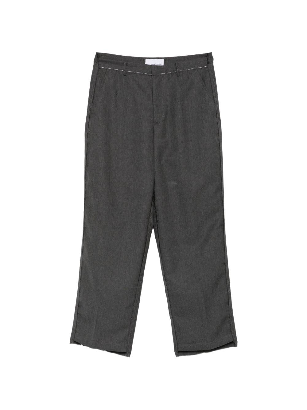 Pantaloni blu in lana vergine con cuciture a contrasto 