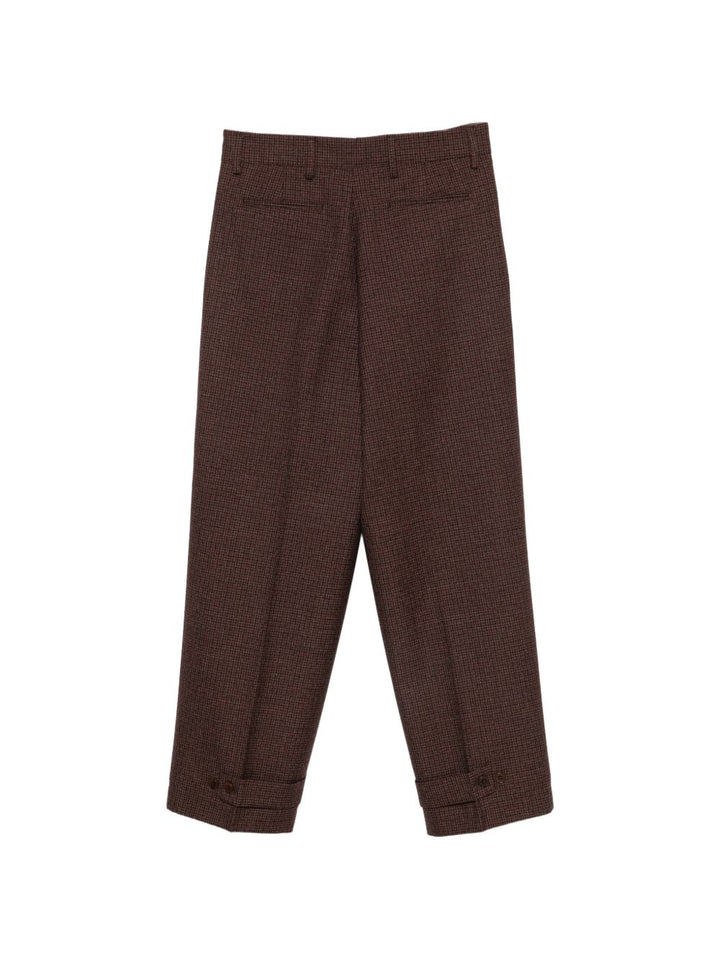 Pantaloni bordeaux pied-de-poule con chiusura a bottoni 