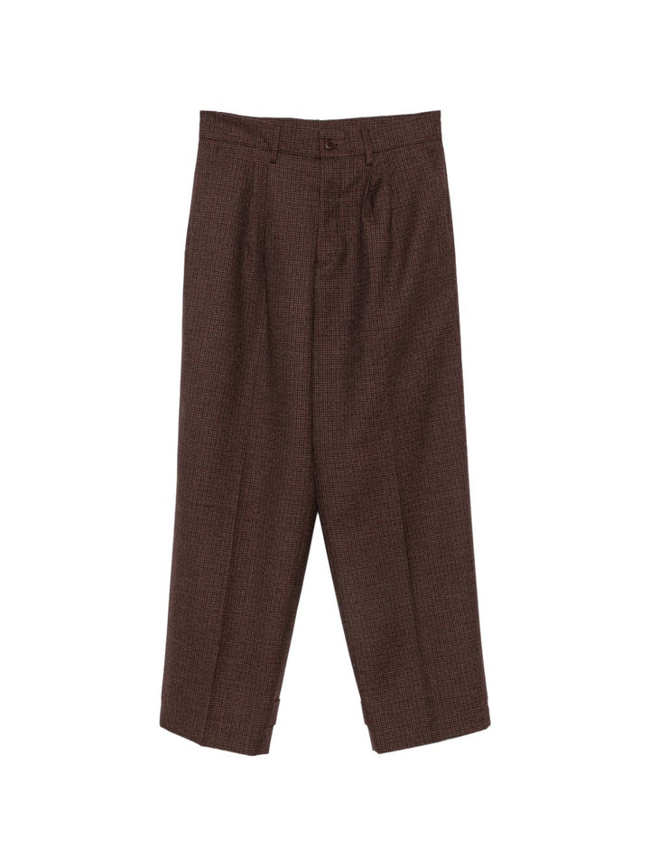 Pantaloni bordeaux pied-de-poule con chiusura a bottoni 