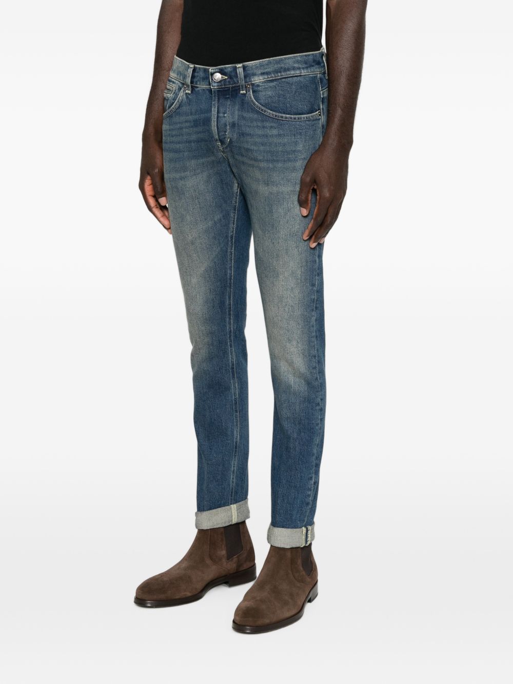 Jeans blu slim con effetto schiarito 