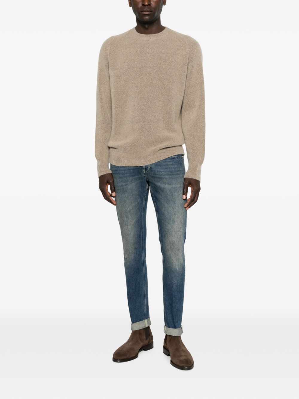 Jeans blu slim con effetto schiarito 