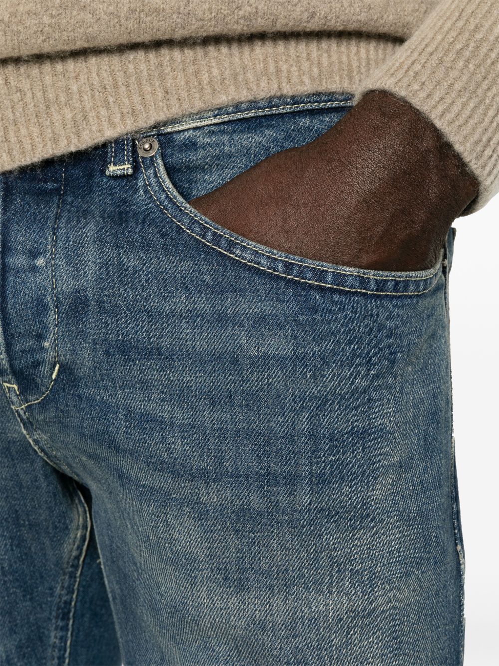 Jeans blu slim con effetto schiarito 