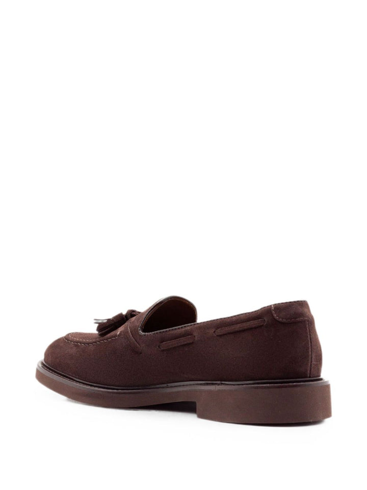 Mocassini marrone scuro in suede con nappine 