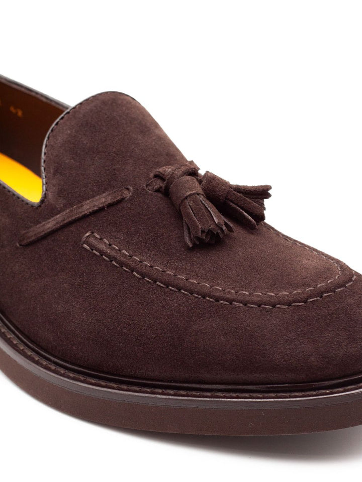 Mocassini marrone scuro in suede con nappine 