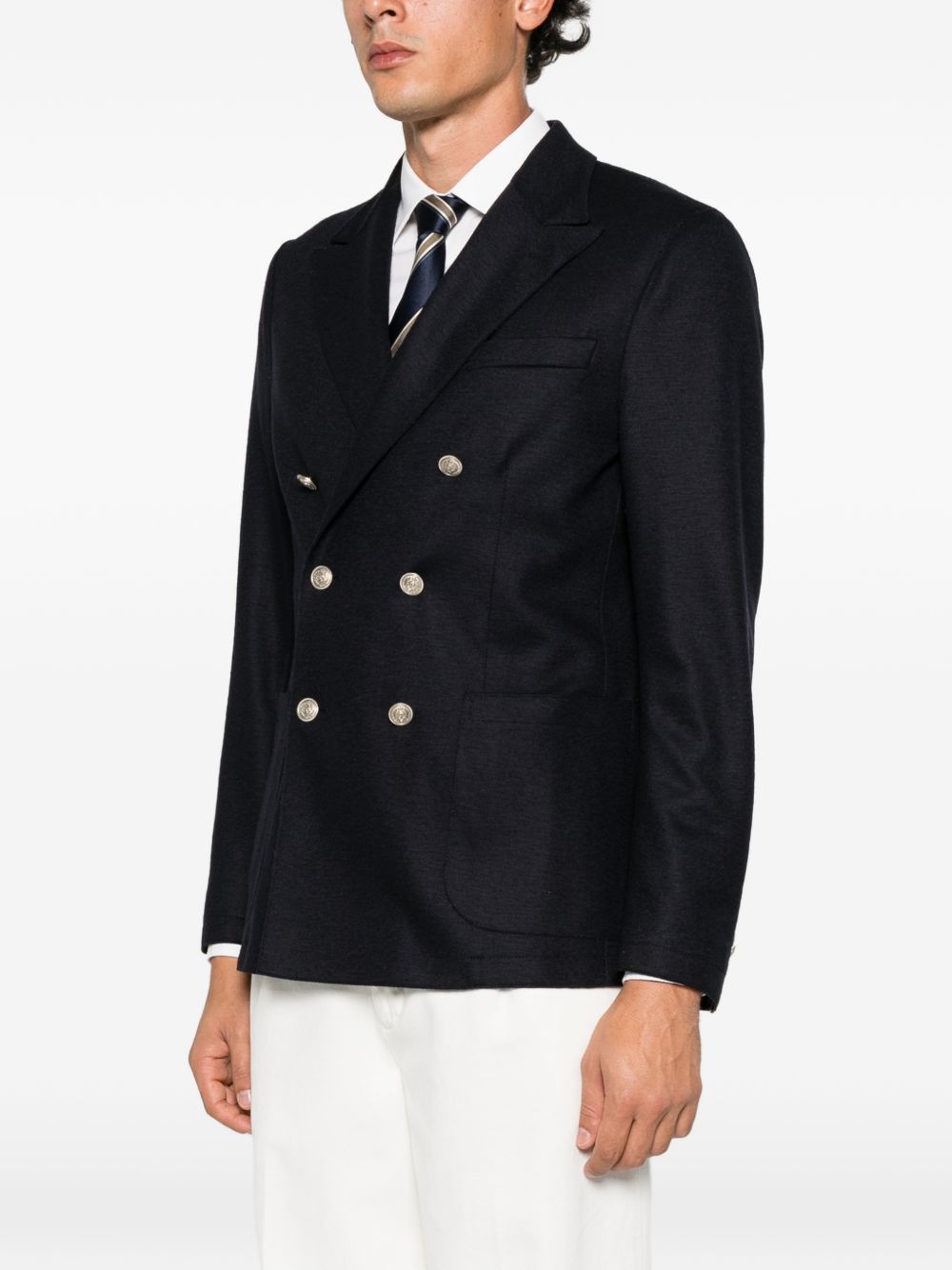 Blazer doppiopetto blu con revers a lancia 
