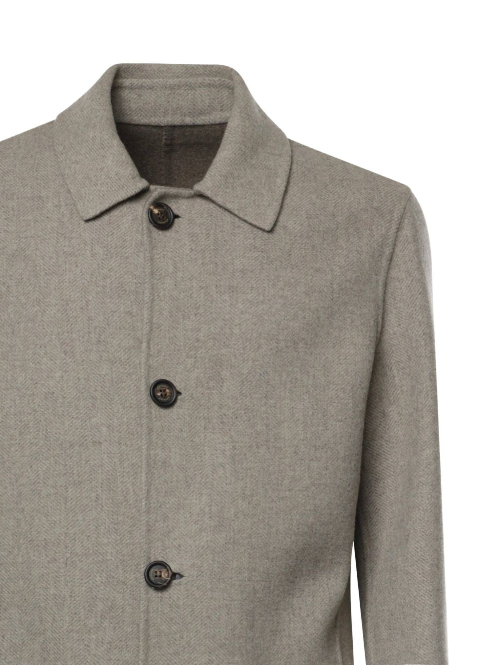 Cappotto monopetto grigio spigato in lana e cashmere 