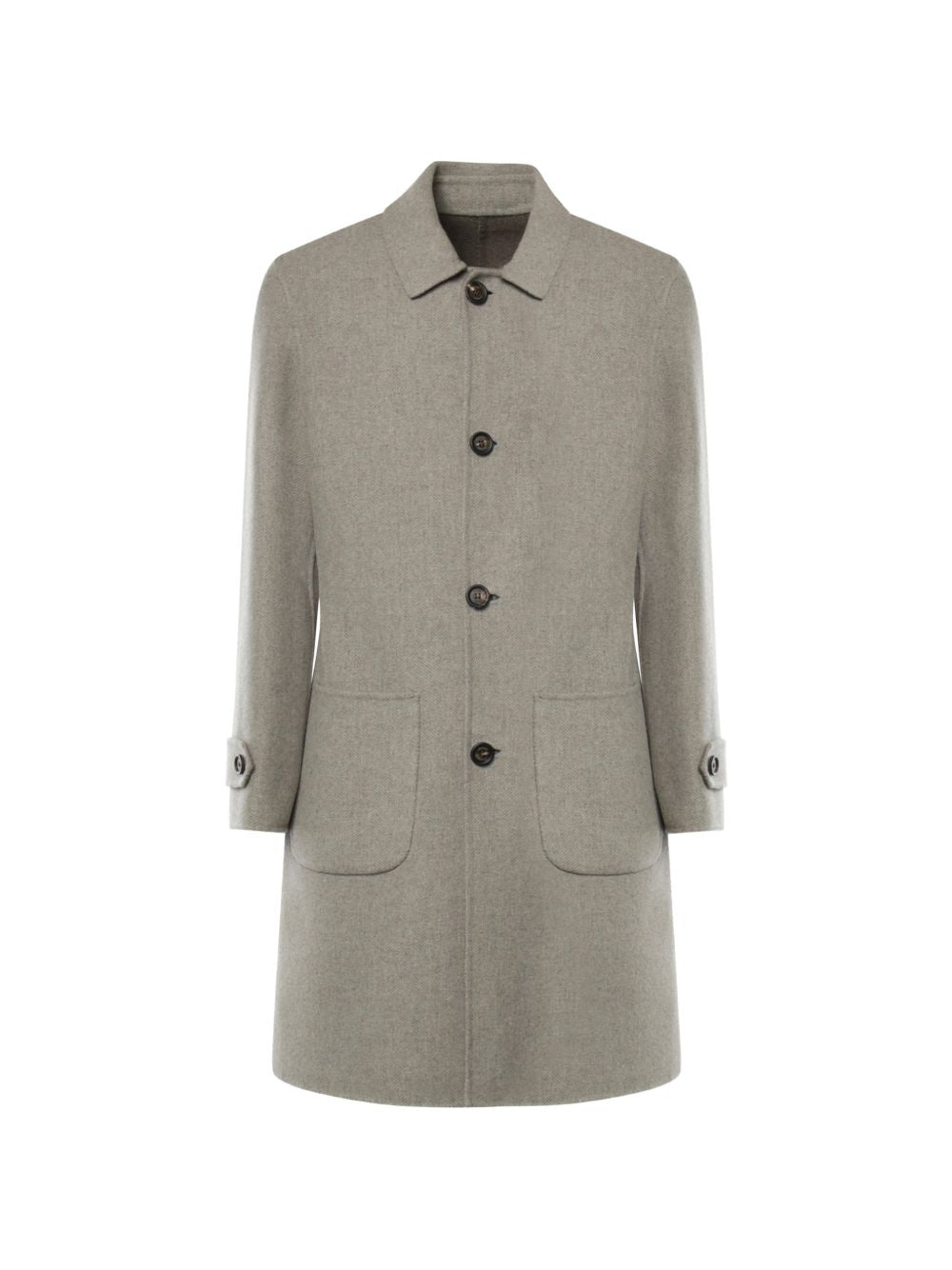 Cappotto monopetto grigio spigato in lana e cashmere 