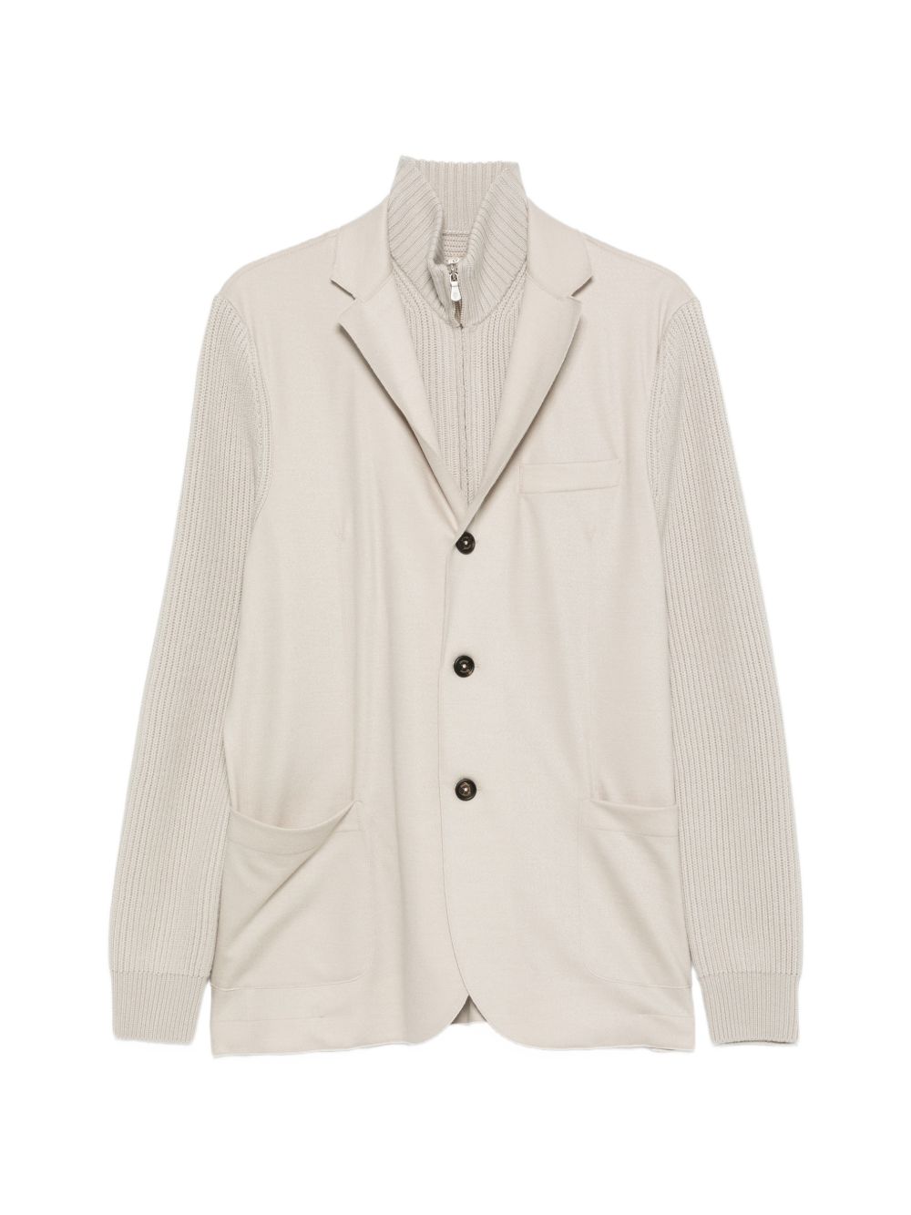 Blazer sabbia in lana a coste con collo alto 