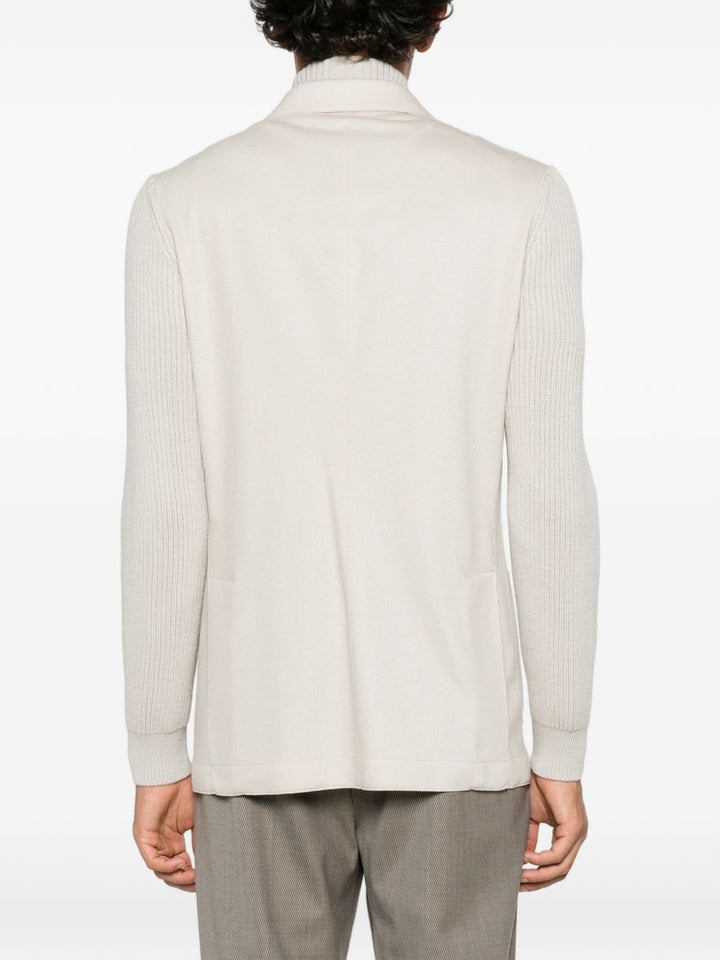 Blazer sabbia in lana a coste con collo alto 
