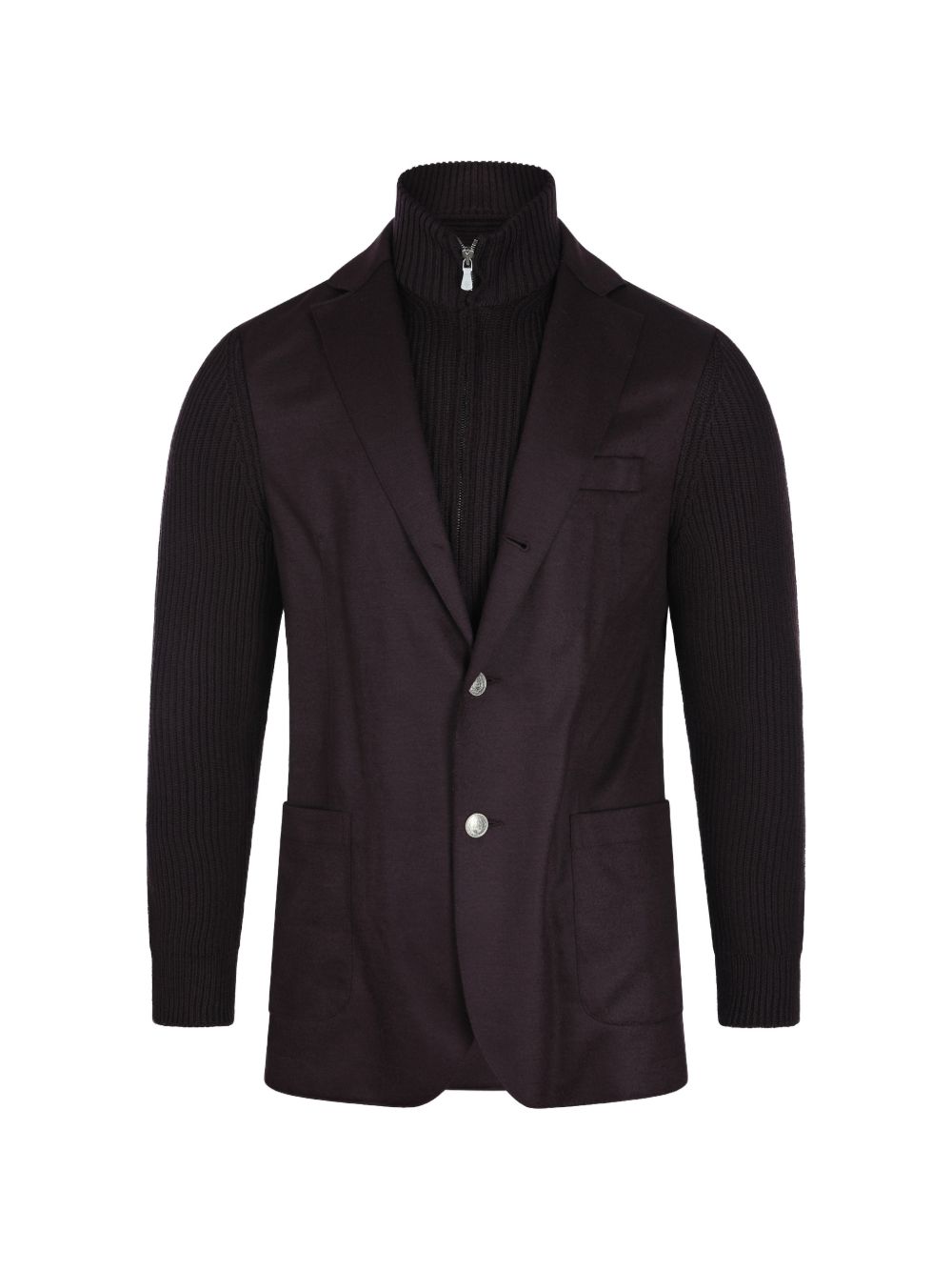 Blazer bordeaux in lana a coste con collo alto 