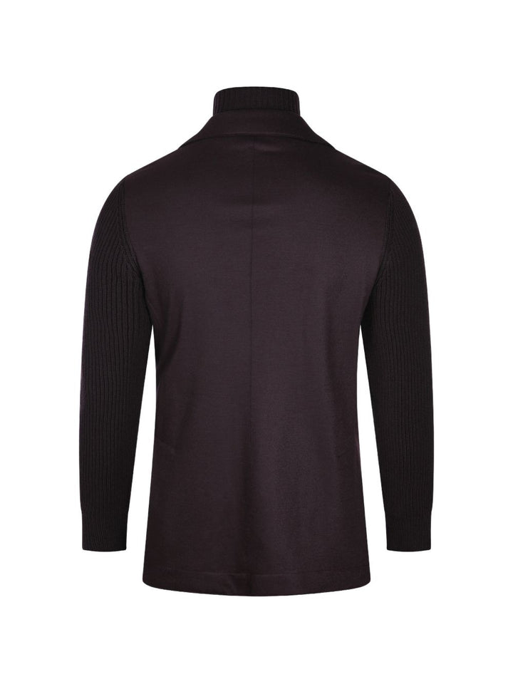 Blazer bordeaux in lana a coste con collo alto 