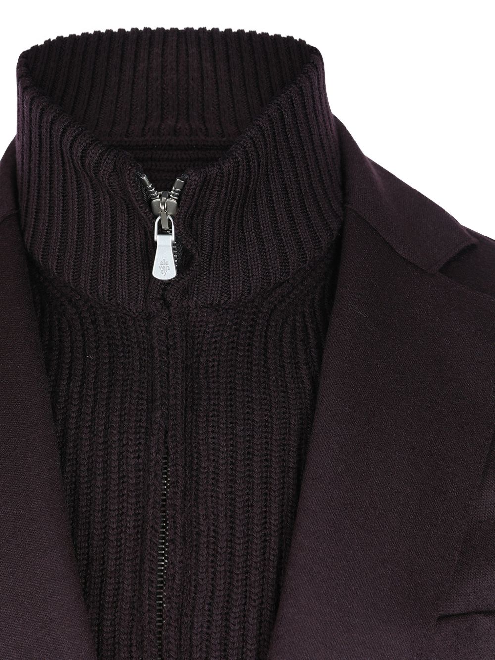 Blazer bordeaux in lana a coste con collo alto 