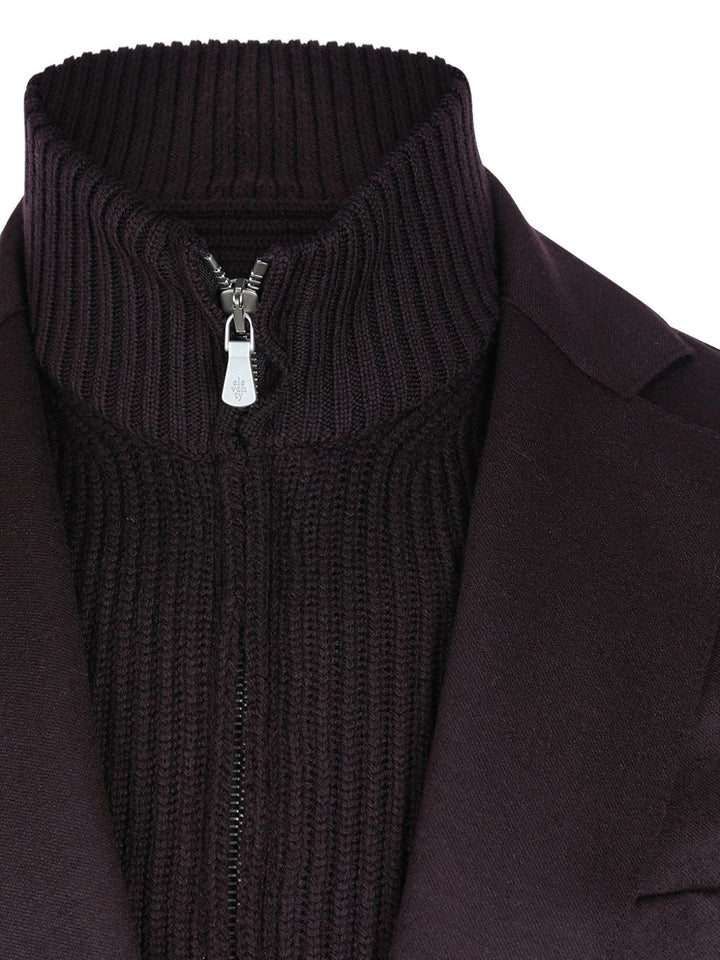 Blazer bordeaux in lana a coste con collo alto 