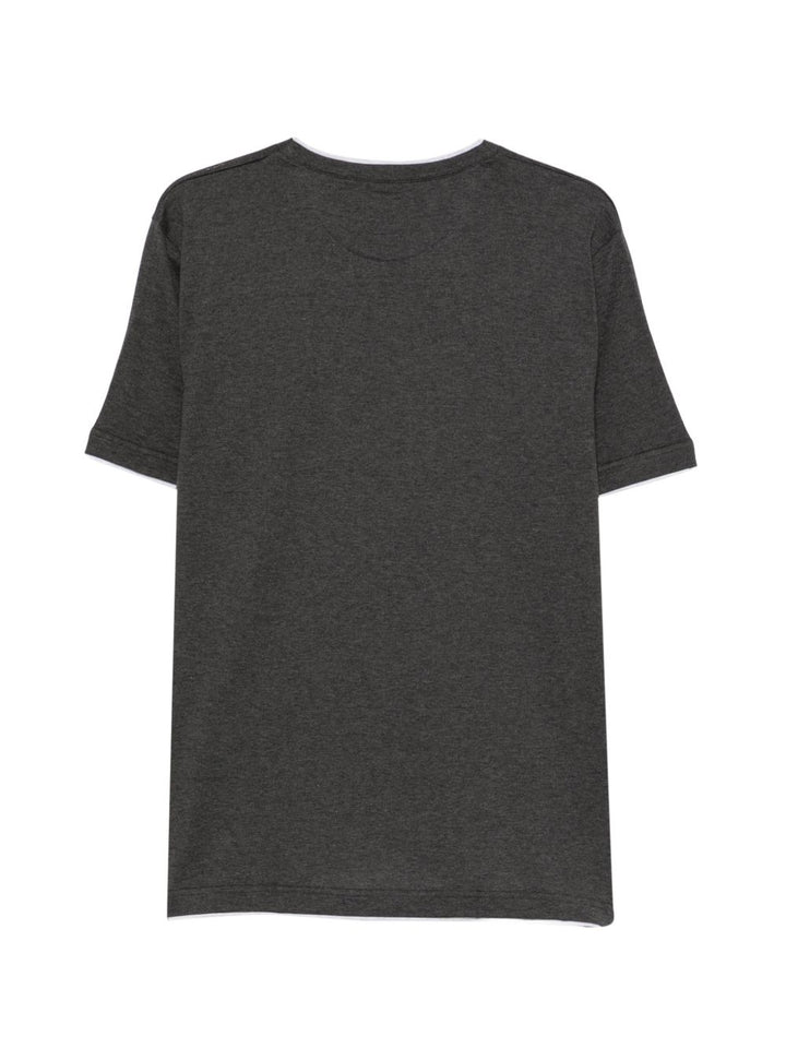 T-shirt grigio in cotone con collo alto 