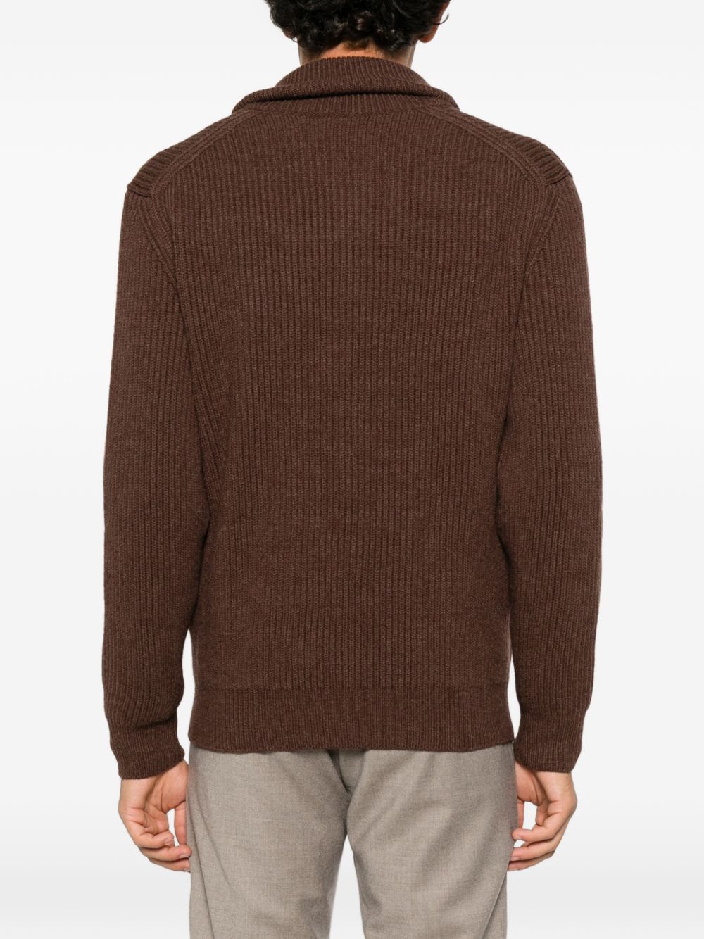 Cardigan nero a coste con collo sciallato 