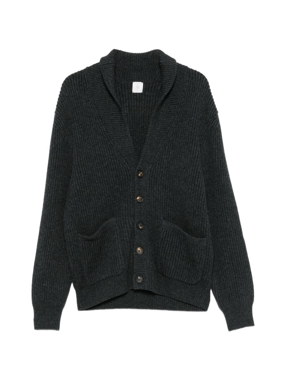 Cardigan antracite a coste con collo sciallato 
