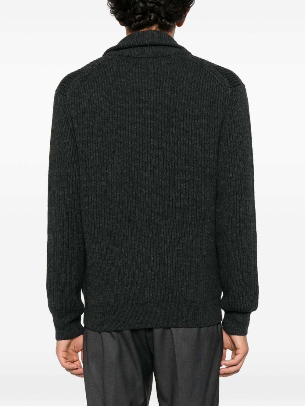 Cardigan antracite a coste con collo sciallato 