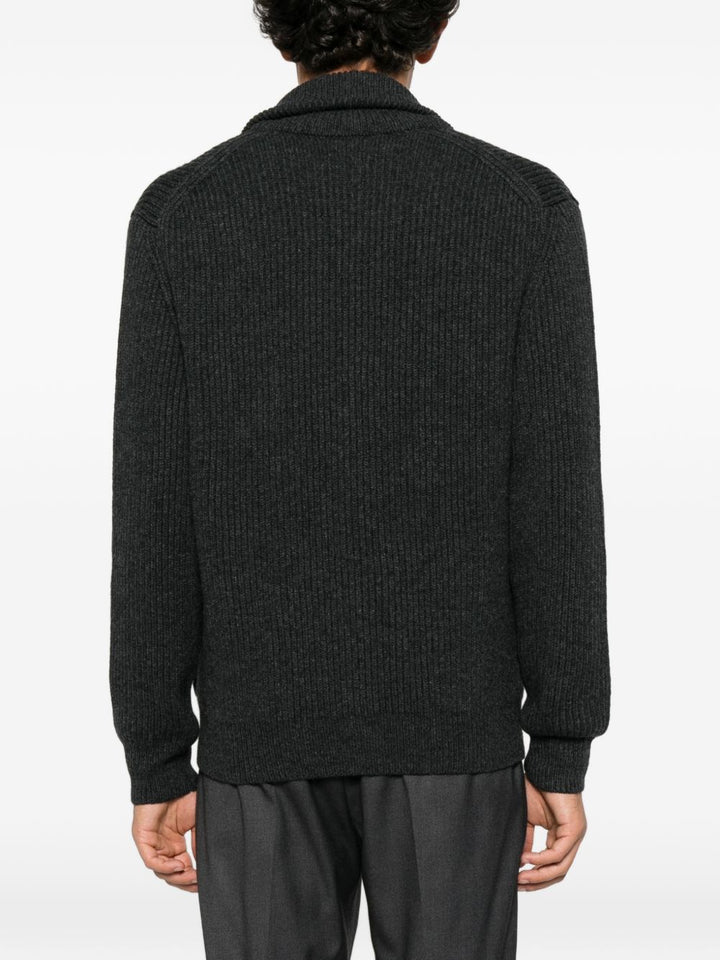 Cardigan antracite a coste con collo sciallato 